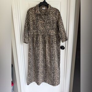 Eleven Loves Denim Leopard Print Maxi Dress - Tan & Black